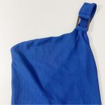 ONIA  Jenna One Piece Solid Seersucker Swimsuit in New Blue Size XS One Shoulder Photo 3