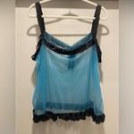 VTG 80s 90s Teal Blue & Black Lace Trim Coquettecore Babydoll Lingerie Tank Top Size XL Photo 7