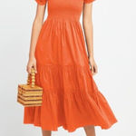 Zaful NWT Womens Square Neck‎ Puff Sleeve Smocked Ruffle A Line Midi Dress Orange XL Photo 0
