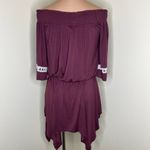 POL Blouson Dress Womens Small Burgundy Handkerchief Hem Off The Shoulder Mini Photo 6