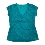 Guess Teal Lace Cap Sleeve V-Neck Top Photo 1