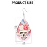 Pink Rose Flower Skull Print‎ Dangle Halloween Earrings Bohemian Faux Leather Photo 4