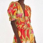 FARM RIO linen romper papaya fruits watermelon colorful beaded ruffle playsuit Red Size L Photo 0