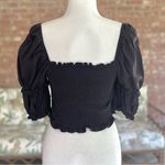 HYFVE Top Cropped Puff Sleeve Smocked Black S Trendy Romantic Feminine Chic Photo 6