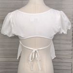 Tiger Mist Sheer White Crop Top Flutter Hem & Ring Front-Small Photo 1
