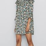 ZARA  Women's Floral Print Ruffled Bell Sleeve Mini Dress Green Cream Size Medium Photo 2