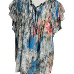 Tolani  Small  Top Blouse Short Sleeve Ruffled Abstract Colorful Boho Lagenlook Photo 0