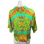 ZARA Multicolor Printed V Neck Lapel Collar Short Sleeve Front Tie Blouse Top S Photo 1
