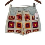 NWT Kohl's SO Juniors Crochet Granny Square High Waisted Denim Shorts Size 3 26" Red Photo 1