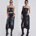 Jaded London NEW  Liberty 2 In 1 Detachable Denim Black Midi Dress Large 12 Goth Photo 2