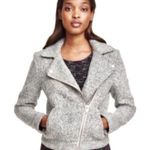 H&M  Moto Biker Jacket Womens 12 Gray Bouclé Knit Asymmetrical Zip Cropped Modern Photo 1