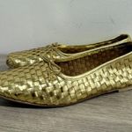 Freda Salvador Jada Braided Leather Bow Ballet Flats Metallic Gold Women's 10 Photo 3