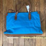 Ralph Lauren  turquoise Blue Canvas tote Bag with Brown Leather Trim new NWT Photo 3