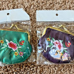 Lot Bundle Pair Floral Flower Embroidered Coin Purse Pouch NEW Stocking Stuffers Photo 0