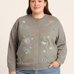 Bonnie Evans Gray Floral Embroidered Button Sweatshirt Women’s 2X Cozy Casual Photo 0