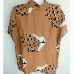 Hutch Women's Leopard Printed V-Neck Short Sleeve Blouse Tops Brown Size XL Photo 2