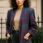 Escada Vintage 80's Wool Plaid Oversized Jacket with Shoulder Pads Size 34 Used Pink Photo 0