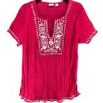 Cato Blouse Womens 14-16W Pink Embroidered Floral Geo Gauzy Cover Up Boho Top Photo 0