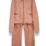 wilson's leather Vintage 80s pink suede leather hooded bomber jacket pants suit Photo 10