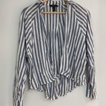 Forever 21 MOVING SALE - blue and white striped front tie collared blouse top Photo 0