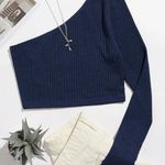SheIn Navy One Shoulder Long sleeve Crop Photo 1