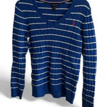 U.S. Polo Assn. blue white striped cable knit V-neck sweater Large Photo 0