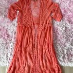 Cedar Rose Coral Lace Kimono Duster Open Front Cardigan Bohemian Velvet burnout Orange Photo 3
