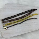Source Unknown 4 Chain Link Braided Bracelets Set Gold Silver Tone Black Brown Yellow Cord NWOT Photo 2