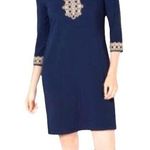 Charter Club Womens Ottoman Sheath Dress Pullover Knit Blue Gold Petite Large Photo 2
