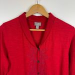 J Jill Womens Button‎ Down Embroidered Shirt in Red Sz S Flowy Oversized Holiday Photo 1