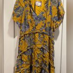 Anthropologie By  Gold Mustard Yellow & Blue Robin Floral Tiered Dress Size XL Photo 1