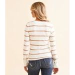 Z Supply NWT Striped Long Sleeve V Neck Henley Top XS White Brown Ribbed Casual Photo 1