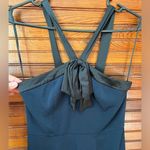 Jay Godfrey Dryden Bow Pleated Jumpsuit Wide Leg Navy Blue Size 2 Black Satin Photo 3