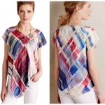 Anthropologie TRYB  Red White Blue Painted Plaid 100% Silk Tunic Blouse‎ Size S Photo 1