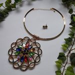 Gold Choker with Statement Multi Color Crystal Flower Pendant Photo 5