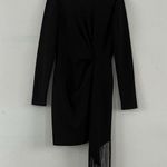 Badgley Mischka NWT Belle Harley Black Crepe Crew Neck Long Sleeve Fringe Dress Photo 2