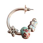 Silver Tone Hoop Earrings Add A Charm Floral Beads Butterfly Removable 1.25" Blue Photo 2