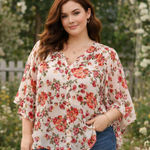 Rose + Olive Floral Boho Women Top 1X Smocking Cottage Spring Soft Girl Peasant Photo 0