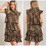 MELLODAY NWT  Animal Print Tiered Mock Neck Pleated Ruffle Dress Photo 1