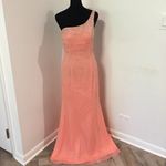 ALYCE DESIGNS Vintage Coral Greek Goddess One Shoulder Beaded Long Prom Dress 6 Photo 1