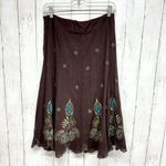 SILKLAND Skirt Women Size Midi Embroidered Brown High Waisted Tribal Boho Flowy Photo 3