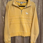 PINK - Victoria's Secret  Golden Yellow Antiqued Quarter Zip Sweater Medium Photo 0