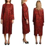 ZARA Woman Red Leopard Print Midi Dress Animal Print Long Sleeve XL Photo 1