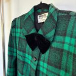 Vintage 80s Kelly Green Plaid Blazer Jacket Wool Velvet Bow Preppy Career Size 8 Photo 7