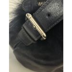 Vintage Castellari Navy Blue Leather & Fur Shoulder Bag, Y2K Dark Blue Italian Photo 7
