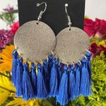 Paparazzi earrings Metallic Silver Round Disc with Blue Tassels Fashion Jewelry Photo 0