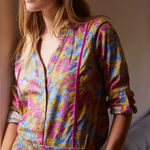 Anthropologie  Small Floral Boho Pink Print Fleece Button-Down Blouse Photo 0