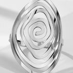Boutique Womens Rhodium-Plated Stainless Steel Silver Adjustable Spiral‎ Band Ring Photo 0
