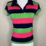 Girl Power Y2k Baby Tee Polo Stripe Pink Lime Green Blue Sz XS Photo 0