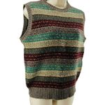 Lands' End Vintage Women's Shetland Wool Multicolor Stripe Vest Brown Sweater M Photo 1